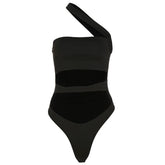 One shoulder solid irregular hollow out backless bodysuit
