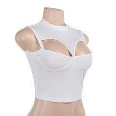 Sleeveless crewneck hollow out solid tank top