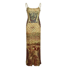Print abstract backless cami maxi dress