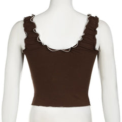 Ruffle beaded ruched contrast cami top