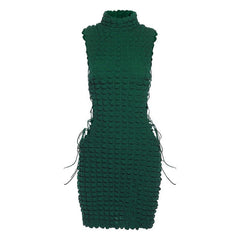 Sleeveless high neck lace up side mini dress