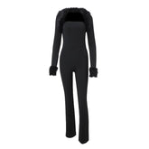 Long sleeve fluffy shrug 2 piece tube jumpsuit