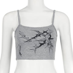 U neck print backless contrast cami top