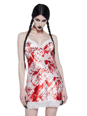 Lace hem print backless cami mini dress | red tango dress