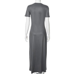 Short sleeve body print high slit maxi dress