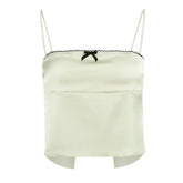 Bowknot ruffle self tie backless cami top