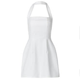 Halter solid ruched stitch zip-up mini dress