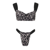 Leopard print patchwork backless crop pant set