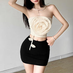 Flower applique backless solid tube top