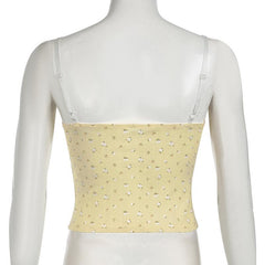 Flower applique v neck print lace hem textured cami top