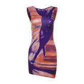 Crewneck sleeveless contrast mini dress