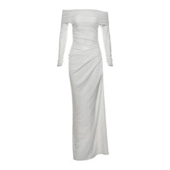 Off shoulder hollow out mesh maxi dress