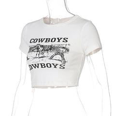 print short sleeve crewneck crop top