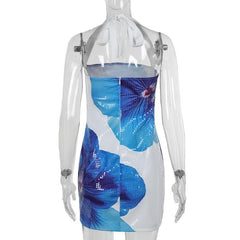 Halter flower print zip-up mini dress