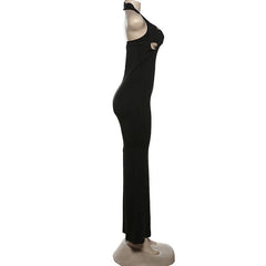 Halter hollow out backless high slit maxi dress