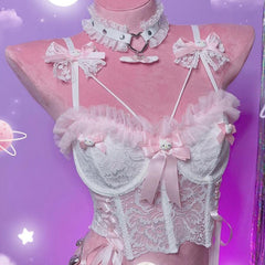 Sweetheart neck bustier bowknot "Hello Kitty" pattern cami top