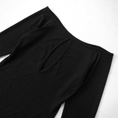 Off shoulder long sleeve hollow out slit maxi dress