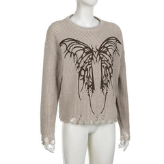 Hollow out crochet butterfly pattern long sleeve cut out top