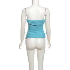 Lace up knitted irregular ruffle tube top