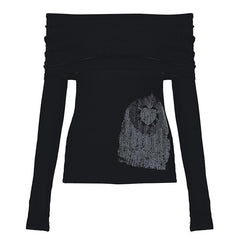 Off shoulder long sleeve ruched abstract top