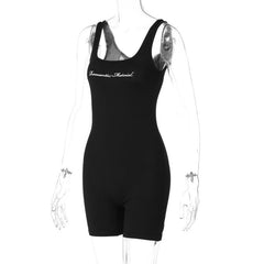 Sleeveless u neck letter print tank romper