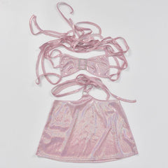 Halter o ring glitter metallic butterfly applique mini dress
