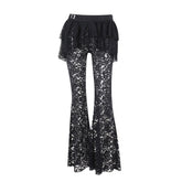 Ruffle lace buckle irregular medium rise pant