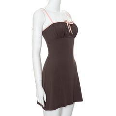 Ruched bowknot contrast cami mini dress