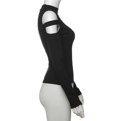 Long sleeve crewneck hollow out top