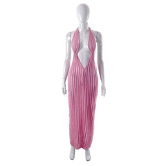 Textured ruffle solid halter self tie v neck backless maxi dress | red tango dress
