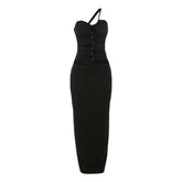 One shoulder hollow out metal applique maxi dress | red tango dress