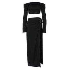 Off shoulder long sleeve o ring slit maxi dress | red tango dress