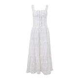 Drawstring ruched ruffle textured cami midi dress