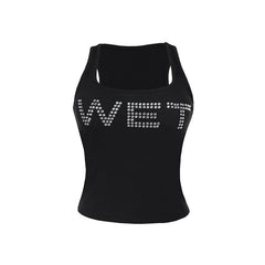U neck beaded solid tank top