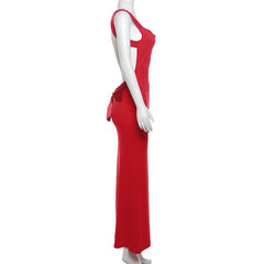 Cowl neck bowknot backless solid cami maxi dress | red tango dress