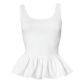 U neck backless ruffle ruched solid tank top