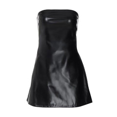 PU leather zip-up backless mini dress