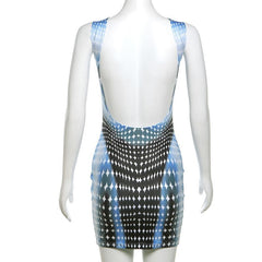 Crewneck body print backless mini dress