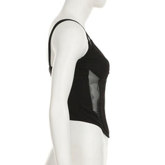 V neck mesh patchwork cami top