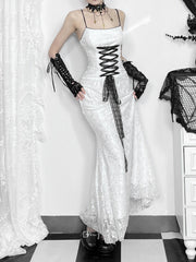 Lace cross front zip-up cami maxi dress