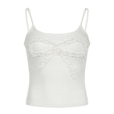 U neck butterfly pattern lace hem cami top