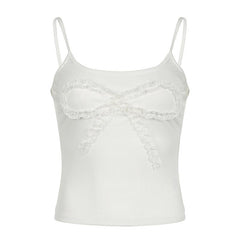 U neck butterfly pattern lace hem cami top