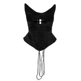 V neck corset lace up hollow out top