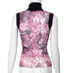 Sleeveless high neck butterfly print mesh top