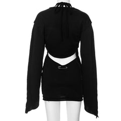 Long sleeve halter backless shrug 2 piece mini dress