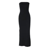 Slit backless solid sleeveless tube midi dress