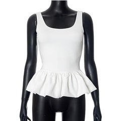 U neck backless ruffle ruched solid tank top