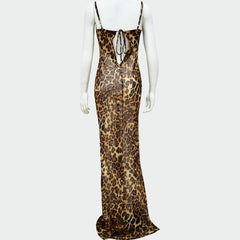 Leopard print cowl neck sheer mesh cami maxi dress | samba dress