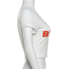 Short sleeve crewneck “THE BIMBOâ€?pattern crop top