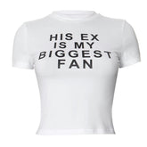 Short sleeve crewneck letter pattern contrast crop top